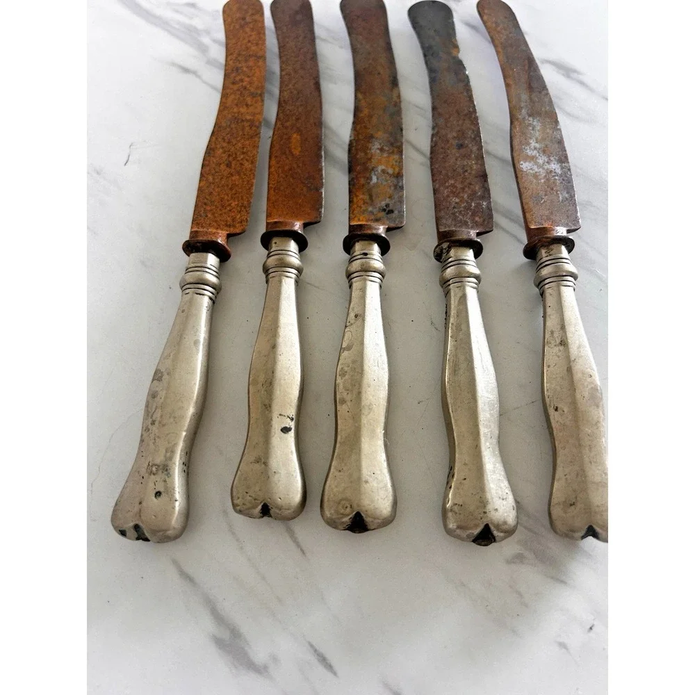 Antique Butter Knives Silver Plate Unique Shaped Handles Marked‎ Set of 5 BxA